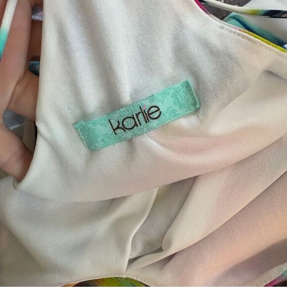 Karlie Multicolor Bright Abstract Floral Vibrant Spaghetti Dress Women's S Pink - Picture 8 of 9